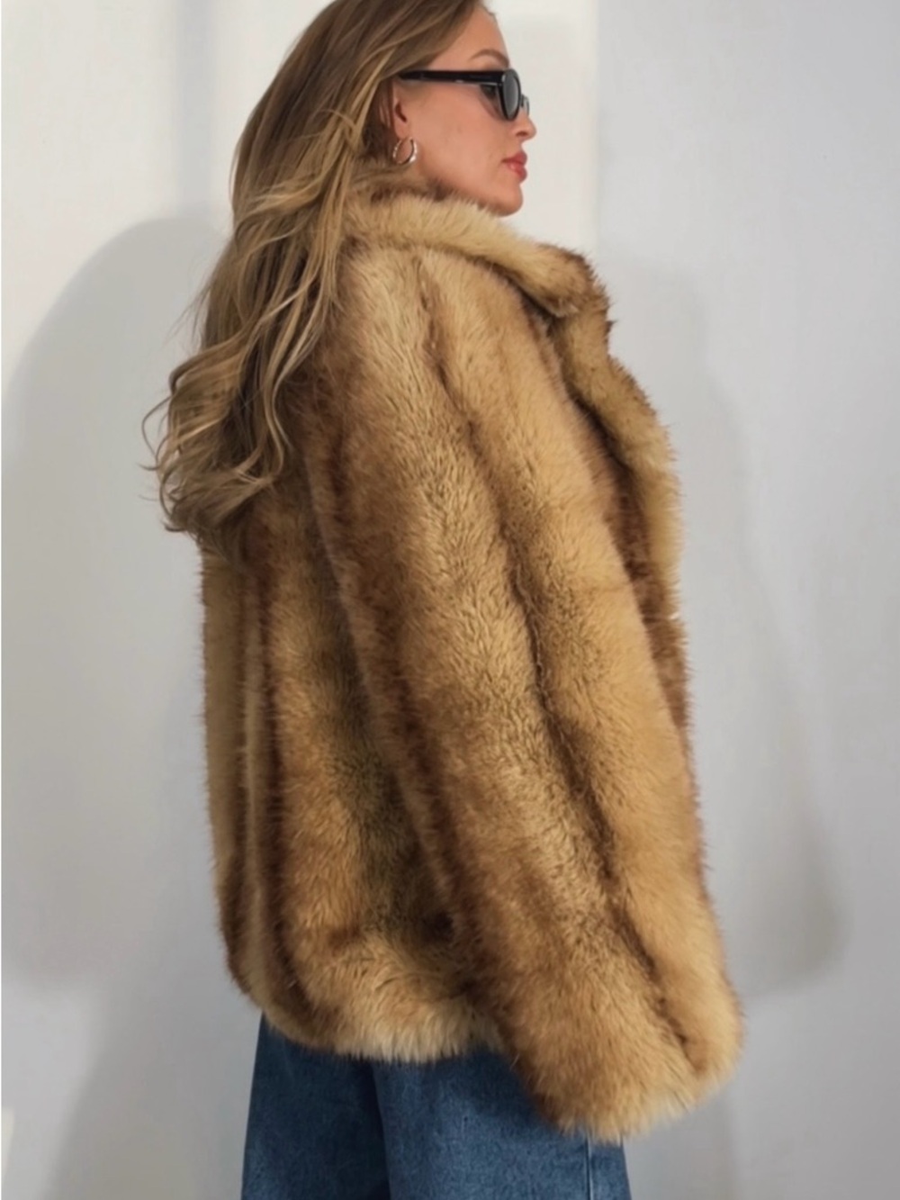 Mango Plush Teddy Coat in Camel Brown